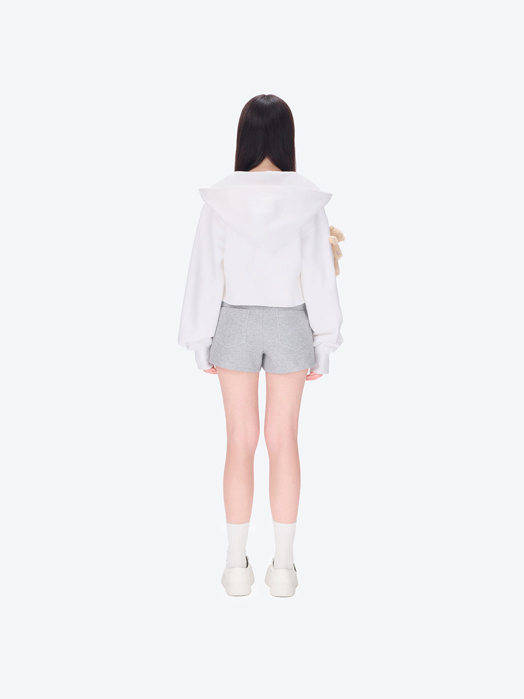 13DE MARZO Tapered Waist Bear Zip Hoodie White