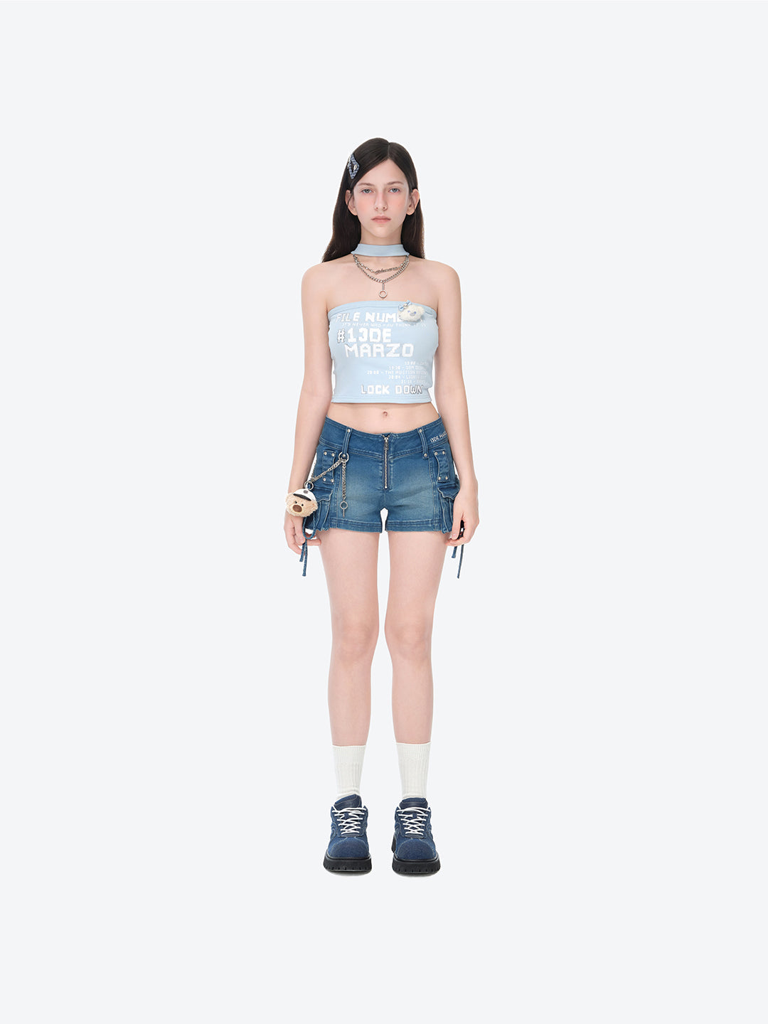 13DE MARZO V-Waist Sheriff Bear Jorts Navy Blue