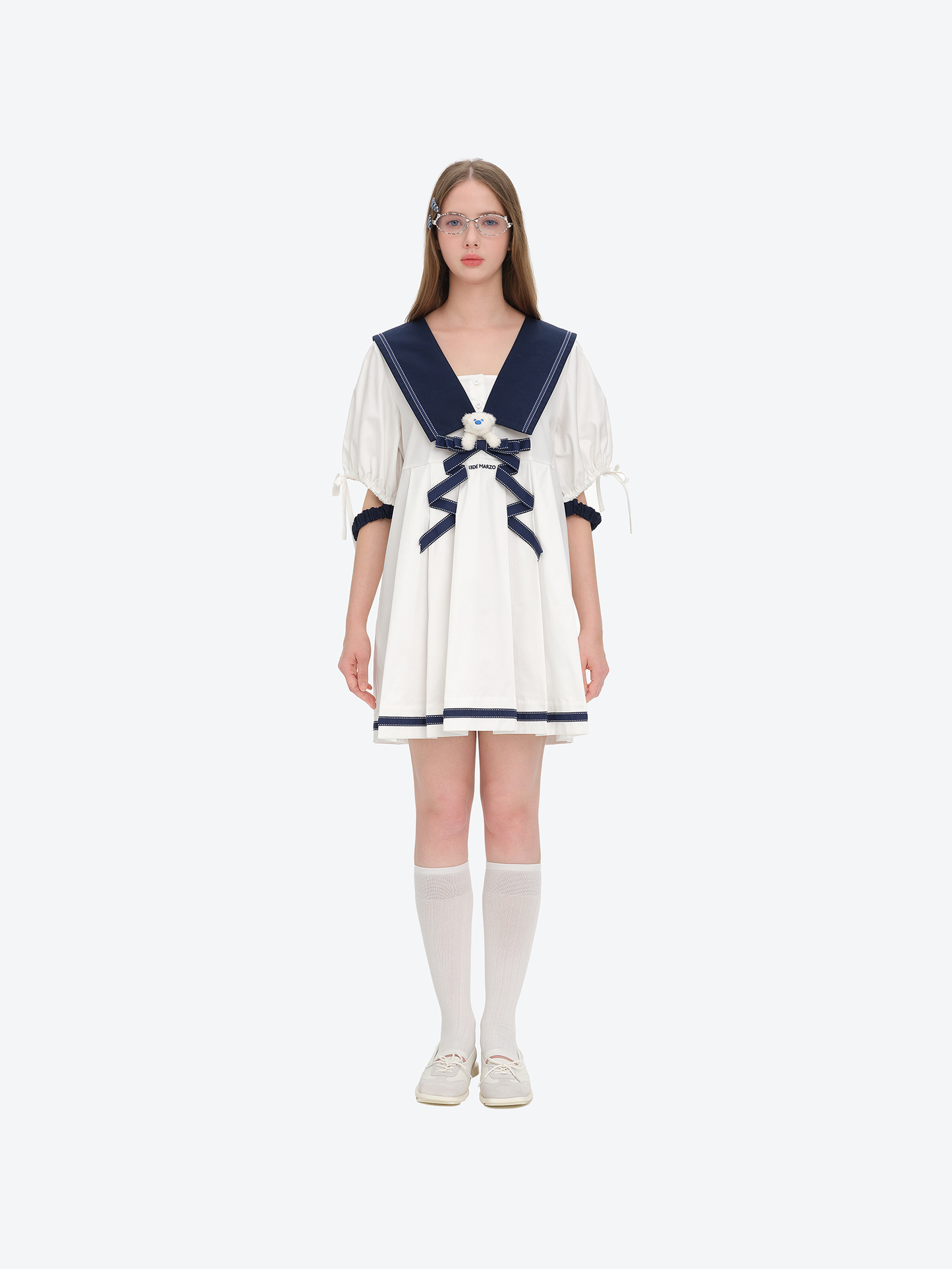13DE MARZO Nautical Style Pleated Dress