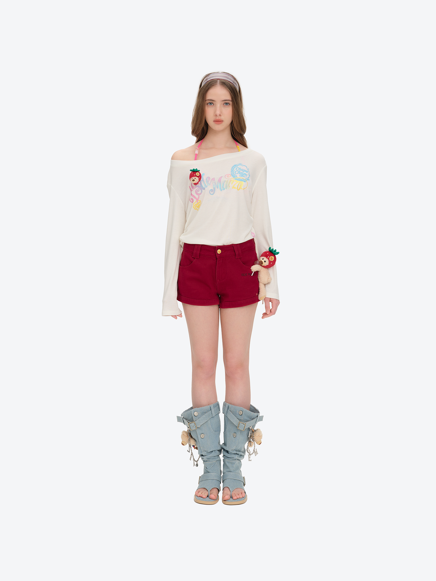 13DE MARZO Lollipop V-Waist Slim-Fit Shorts Red