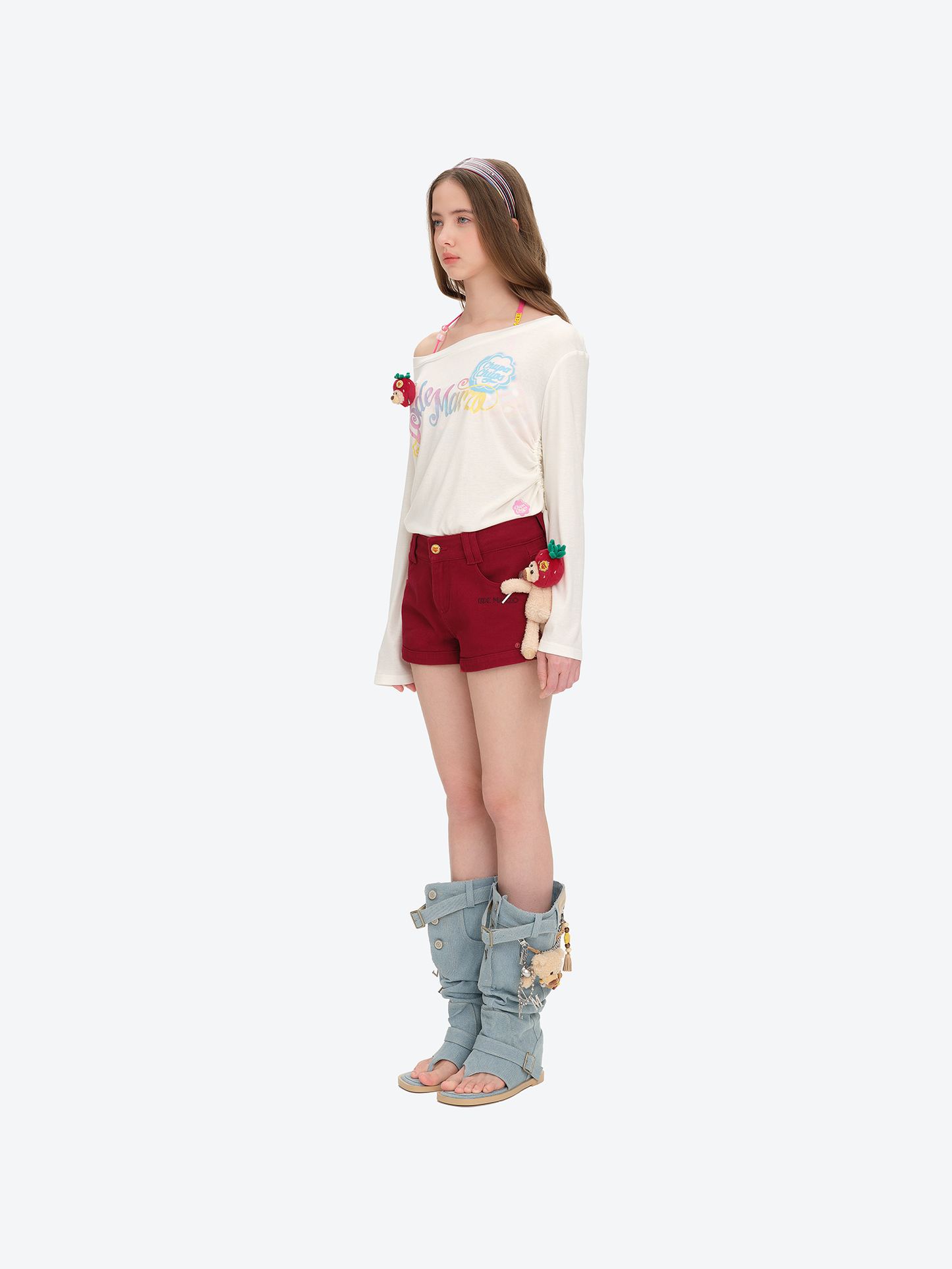 13DE MARZO Lollipop V-Waist Slim-Fit Shorts Red