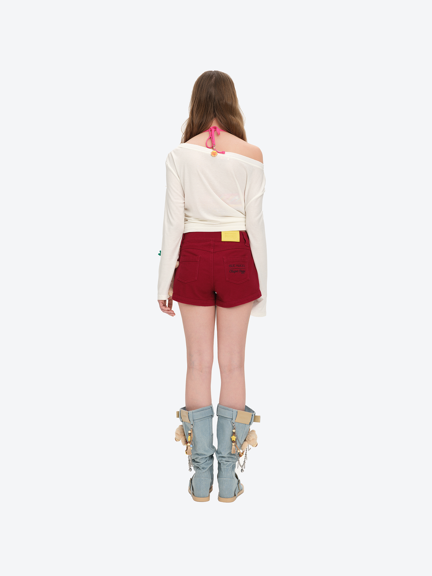 13DE MARZO Lollipop V-Waist Slim-Fit Shorts Red