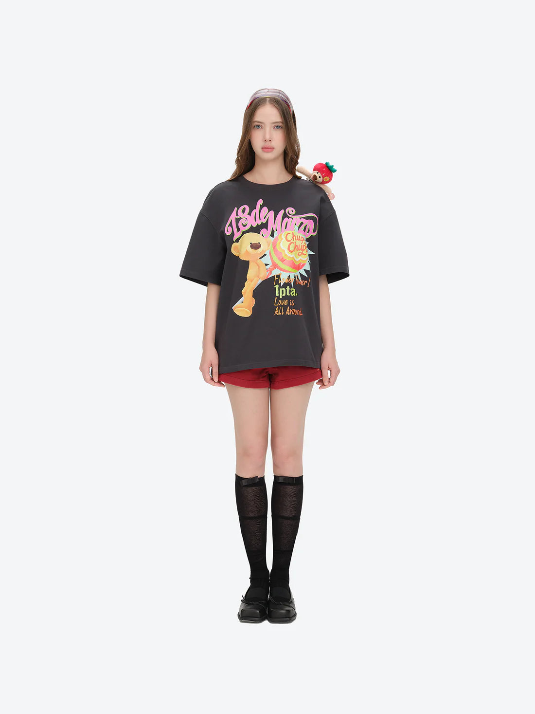 13DE MARZO Bear Graphic Lollipop Tee Dark Grey