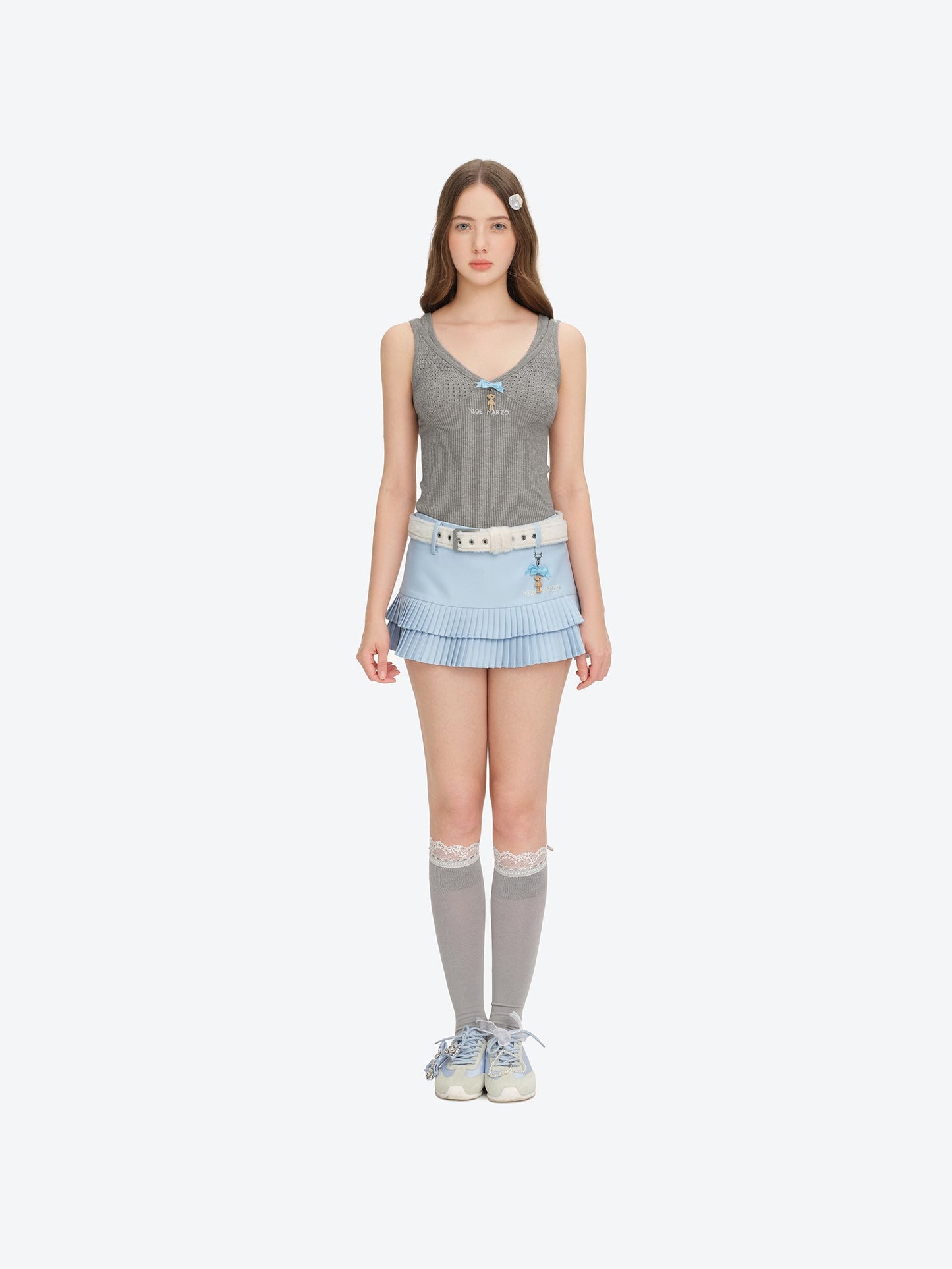 13DE MARZO Tiered Pleated Skort Blue