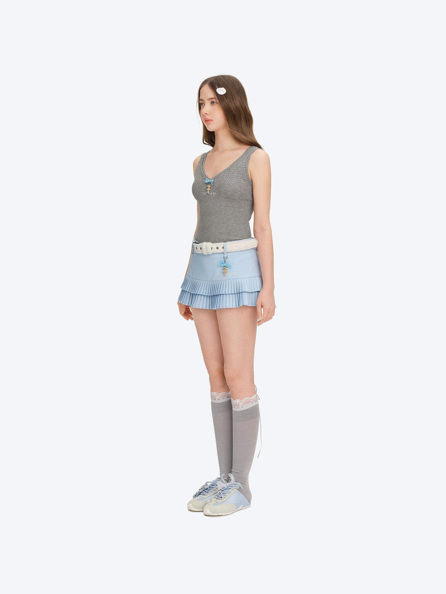 13DE MARZO Tiered Pleated Skort Blue