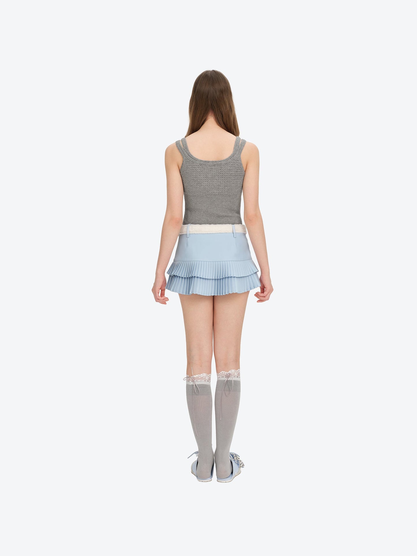 13DE MARZO Tiered Pleated Skort Blue