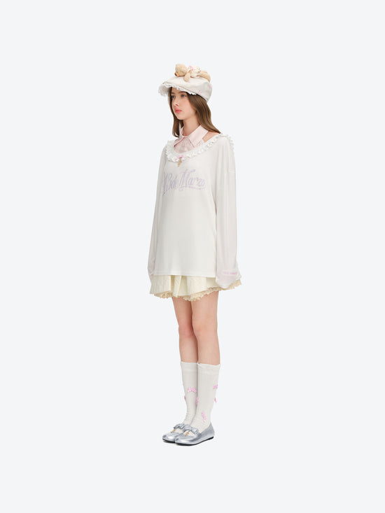 13DE MARZO Embroidered Ruffle Baseball Cap Beige