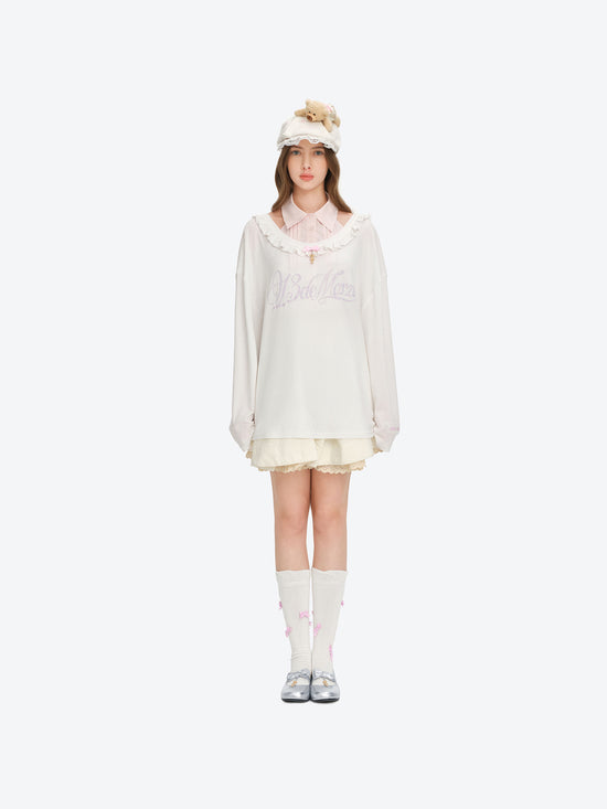13DE MARZO Embroidered Ruffle Baseball Cap Beige