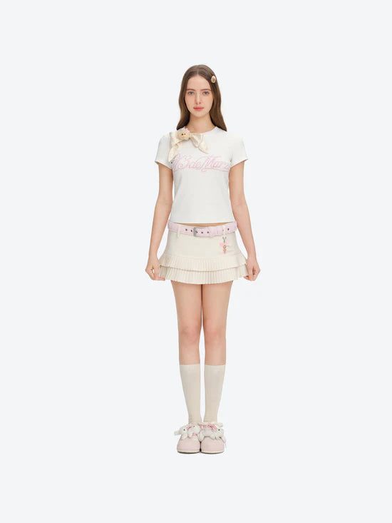 13DE MARZO Cross-Over Collar Button-Strap T-shirt White