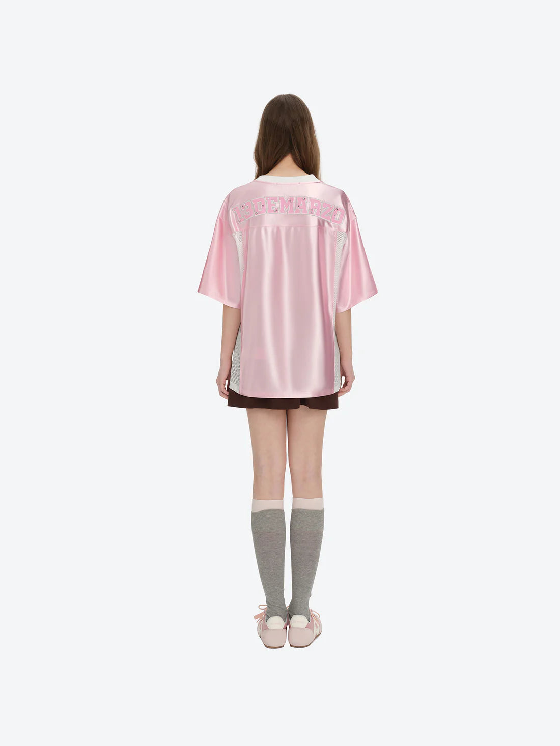 13DE MARZO Bear Cheerleader Satin Jersey T-shirt Pink