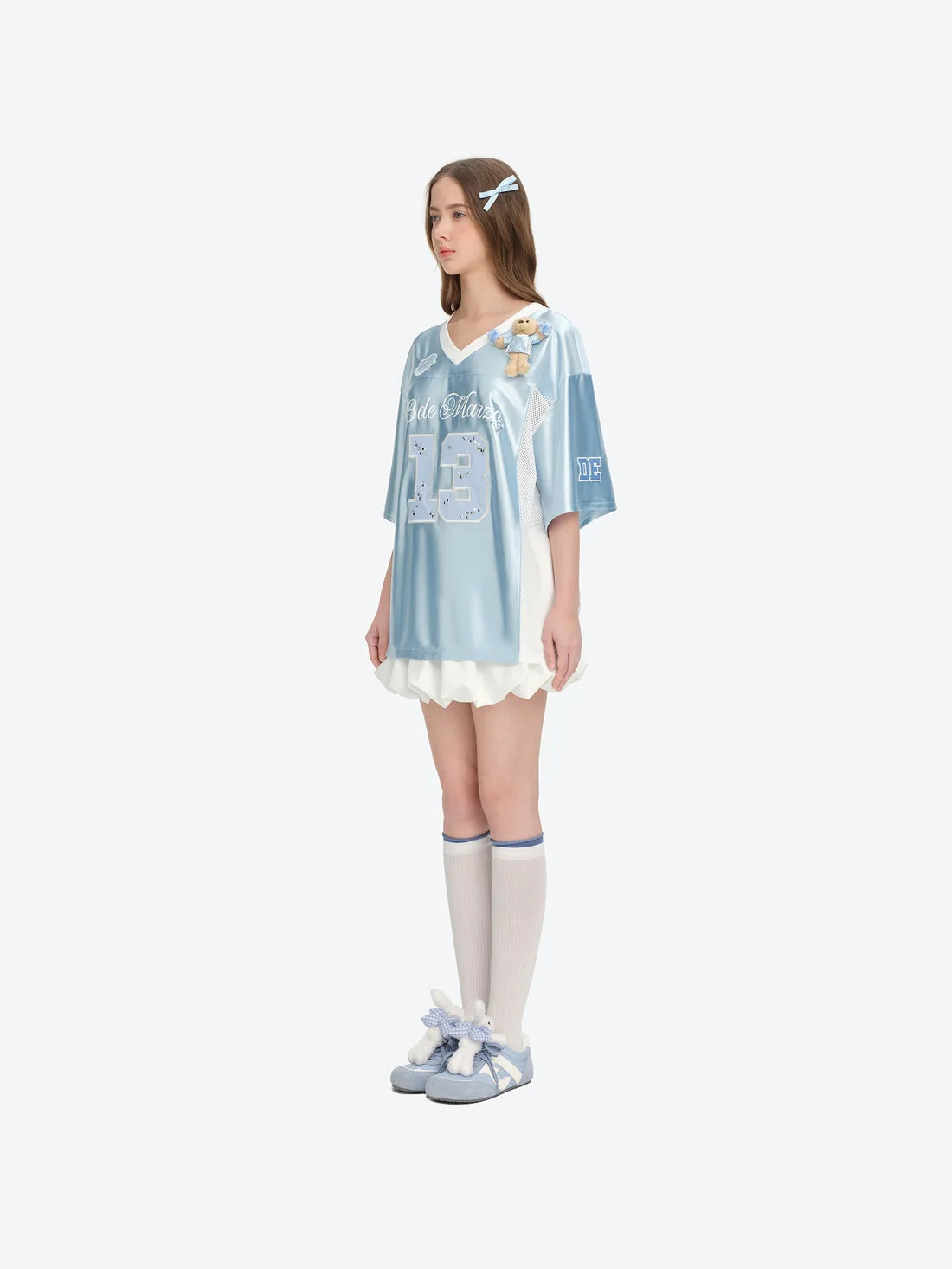 13DE MARZO Bear Cheerleader Satin Jersey T-shirt Blue