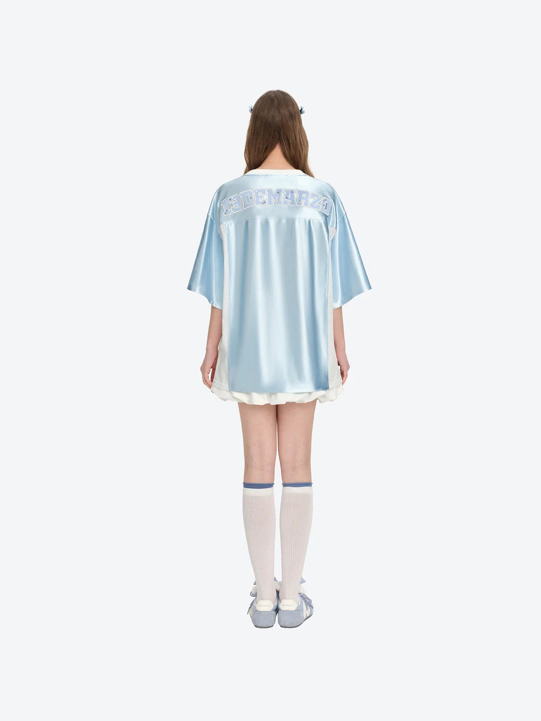 13DE MARZO Bear Cheerleader Satin Jersey T-shirt Blue