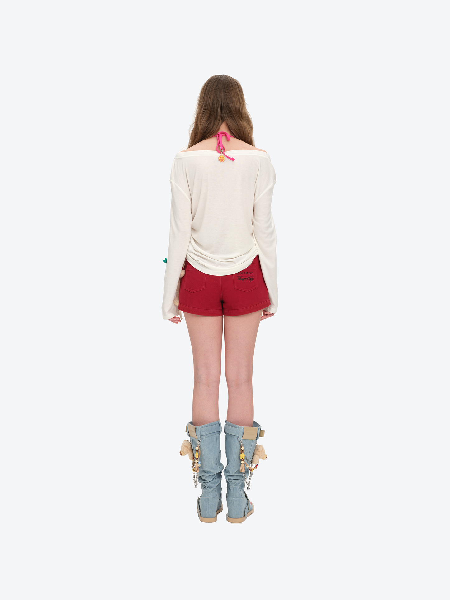 13DE MARZO Asymmetric Shoulder Long Sleeve Set White