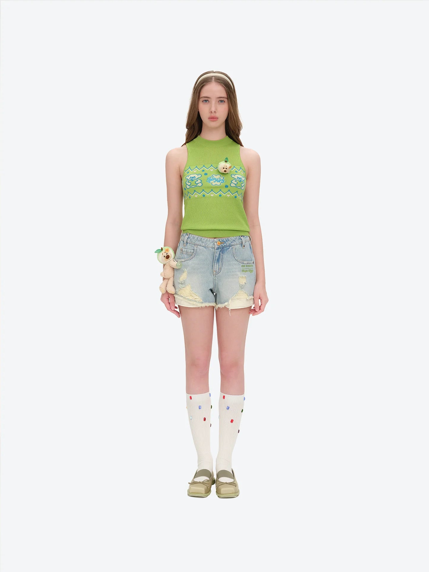 13DE MARZO Lollipop Distressed Denim Shorts Blue