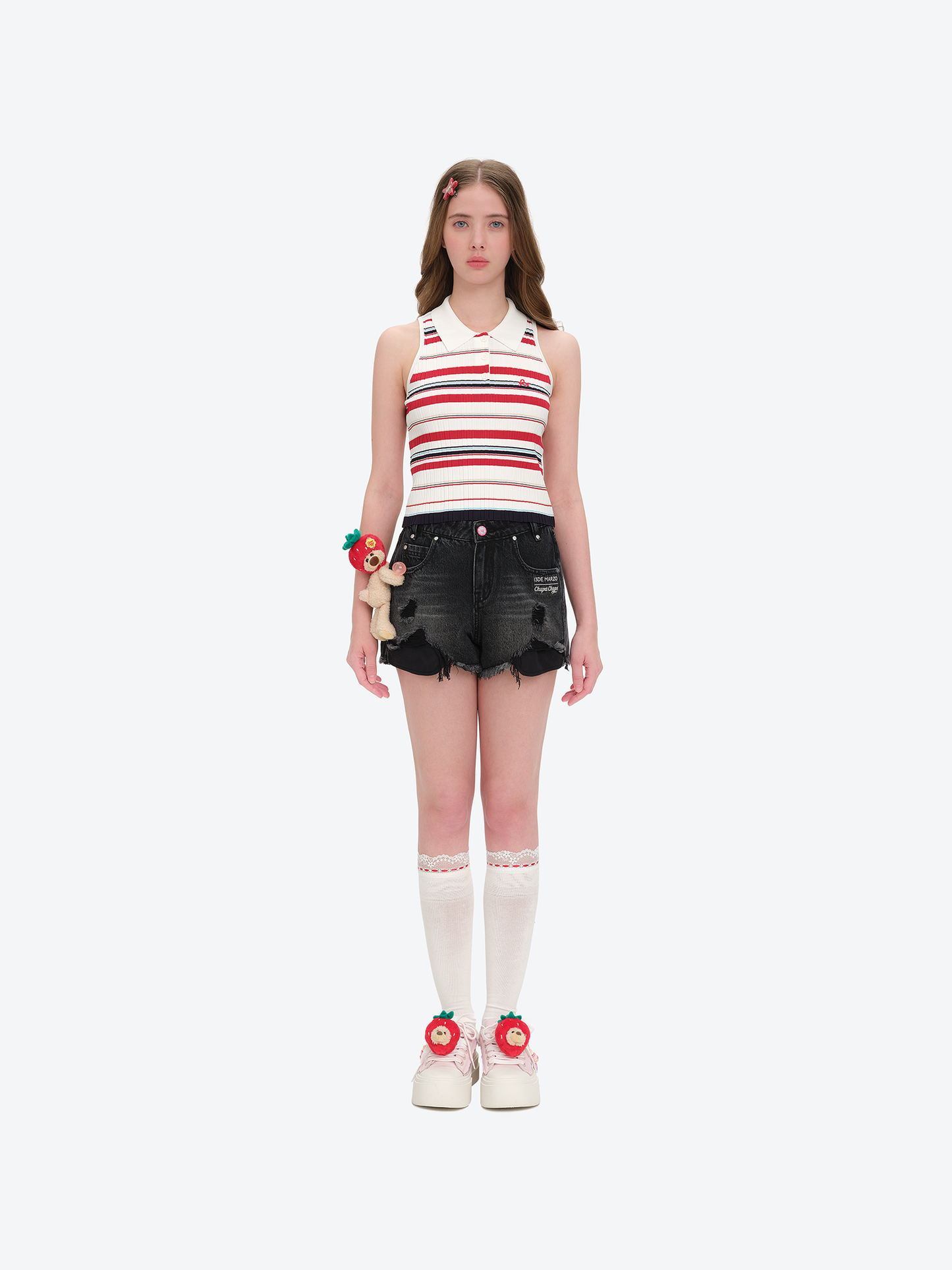 13DE MARZO Lollipop Distressed Denim Shorts Black