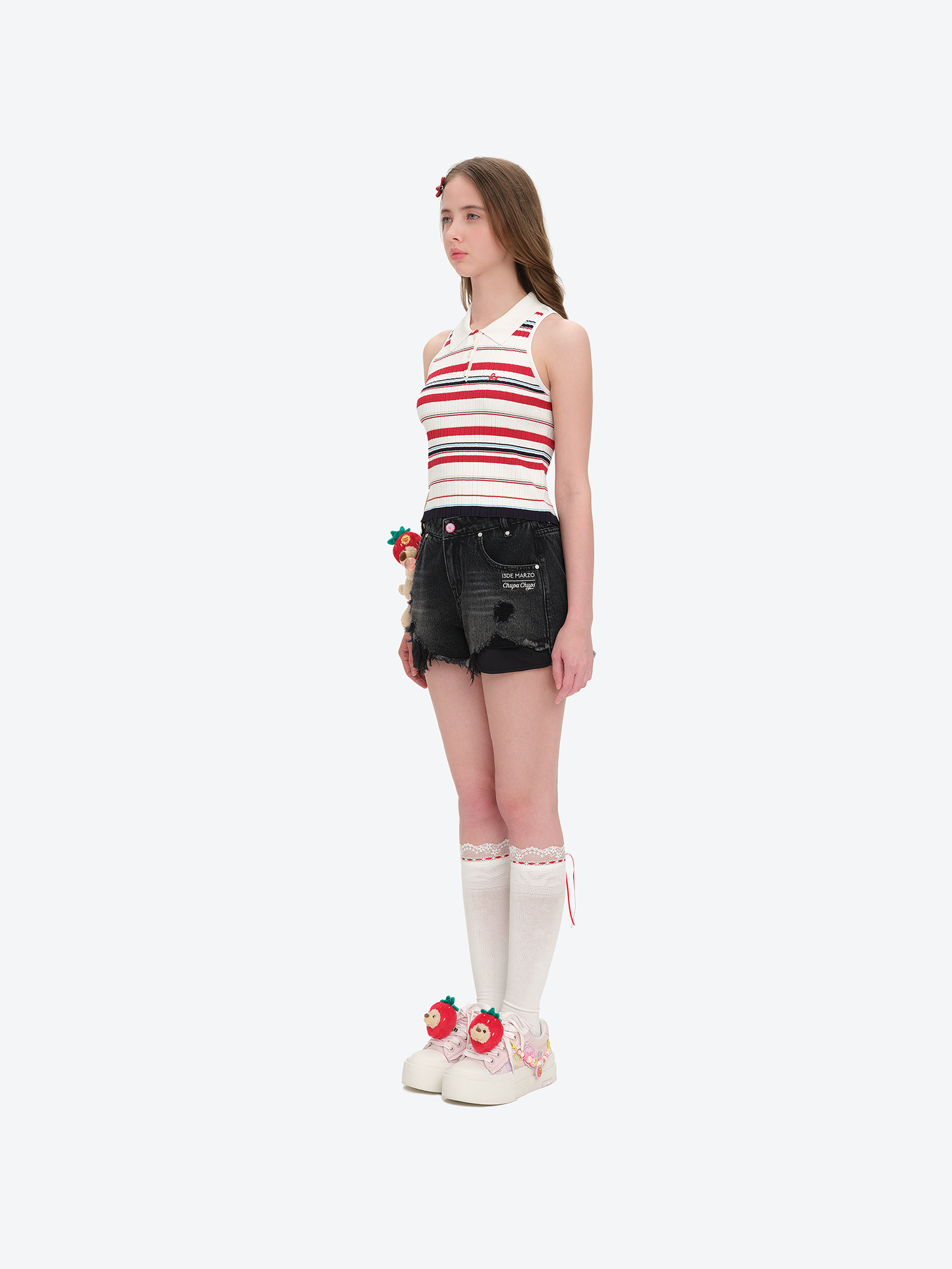 13DE MARZO Lollipop Distressed Denim Shorts Black