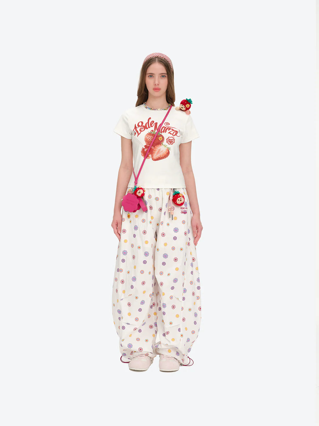13DE MARZO Fruit Illustration Fitted T-shirt White