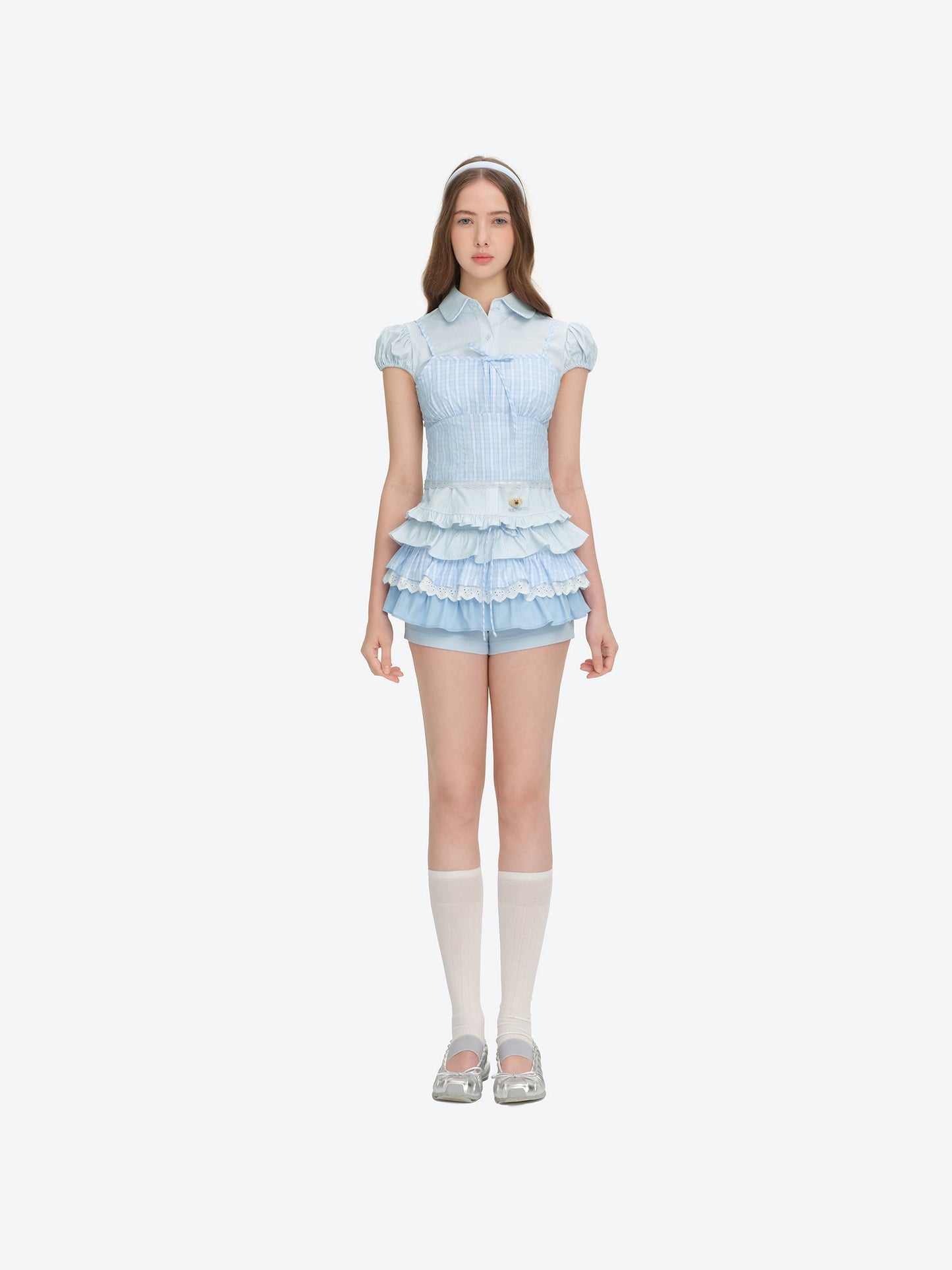 13DE MARZO Sleeveless Top with Puff Sleeve Shirt Blue