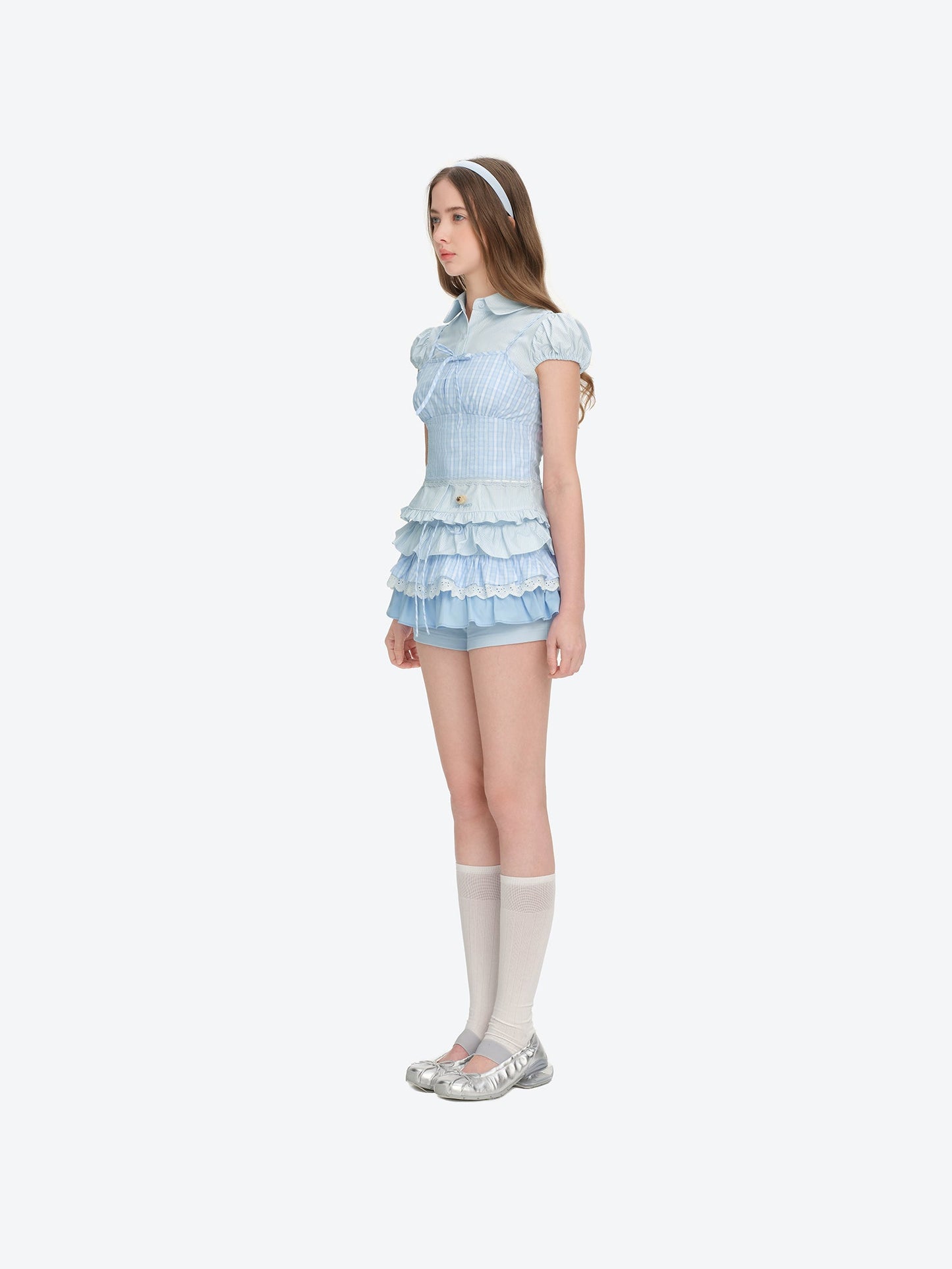 13DE MARZO Sleeveless Top with Puff Sleeve Shirt Blue