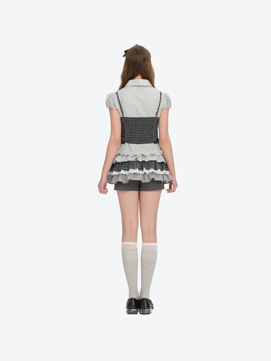 13DE MARZO Sleeveless Top with Puff Sleeve Shirt Dark Grey