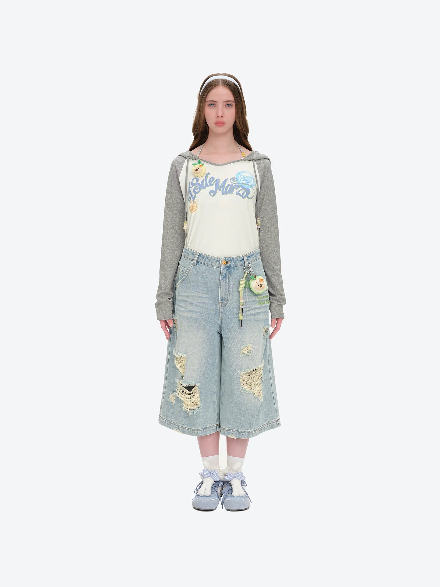 13DE MARZO Ripped Cropped Jeans Blue