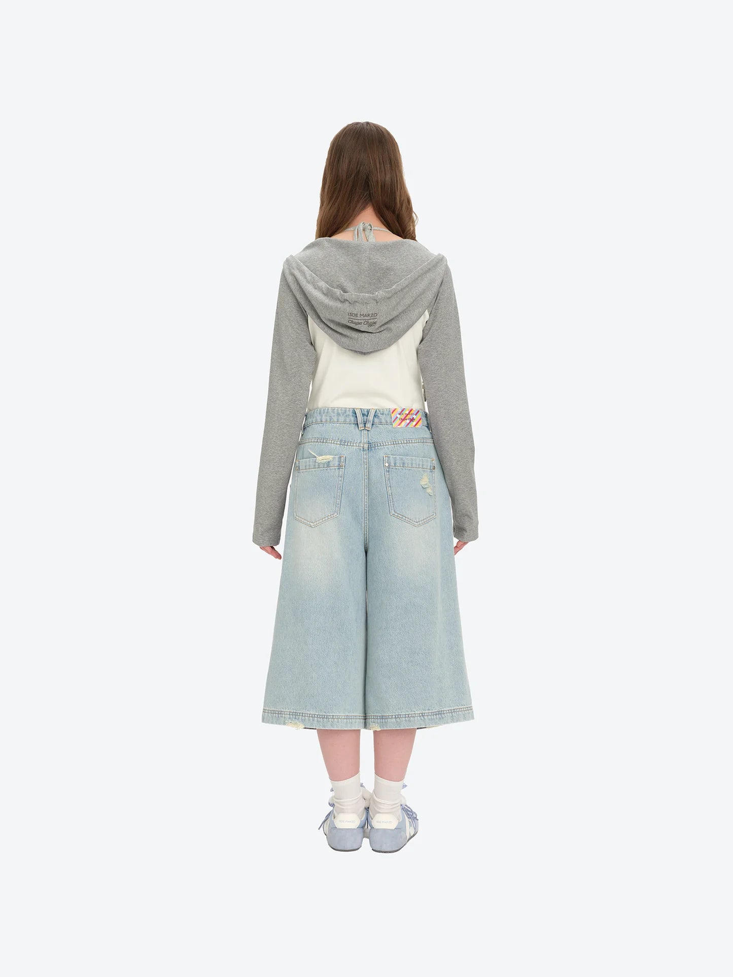 13DE MARZO Ripped Cropped Jeans Blue