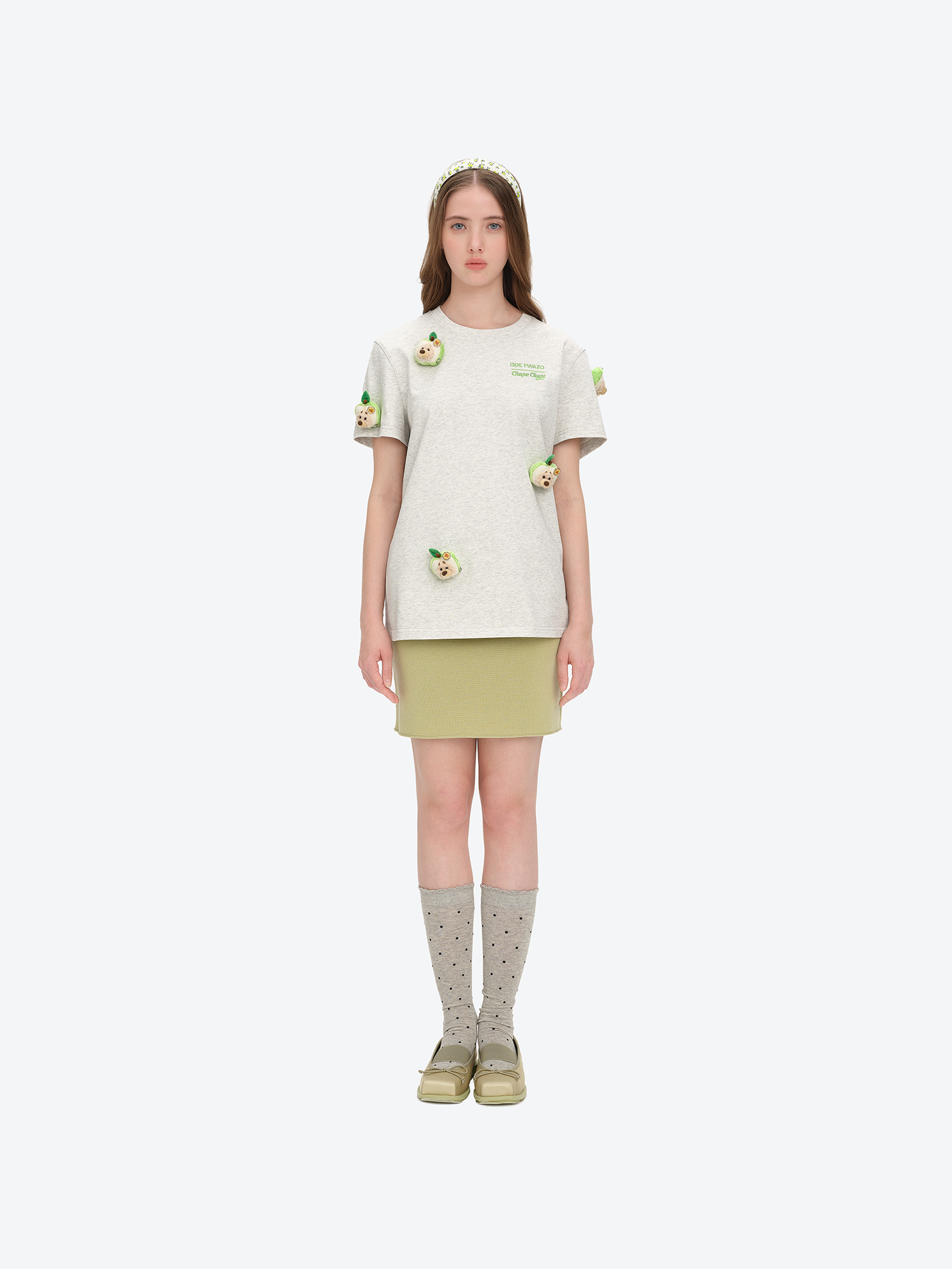 13DE MARZO Bear Print with Rhinestone T-shirt Grey