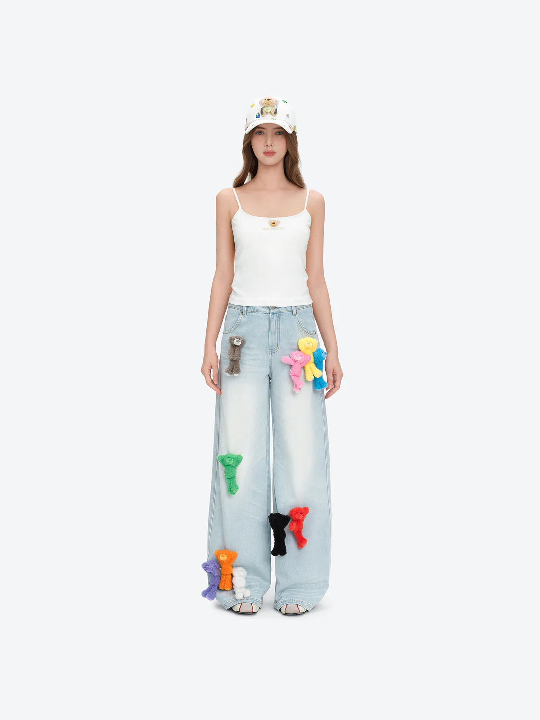 13DE MARZO Colorful All-Over Bear Print Jeans Blue