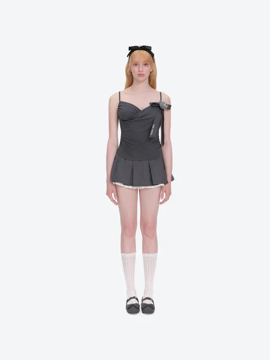 13DE MARZO Bear Shimmer Bow Camisole Grey