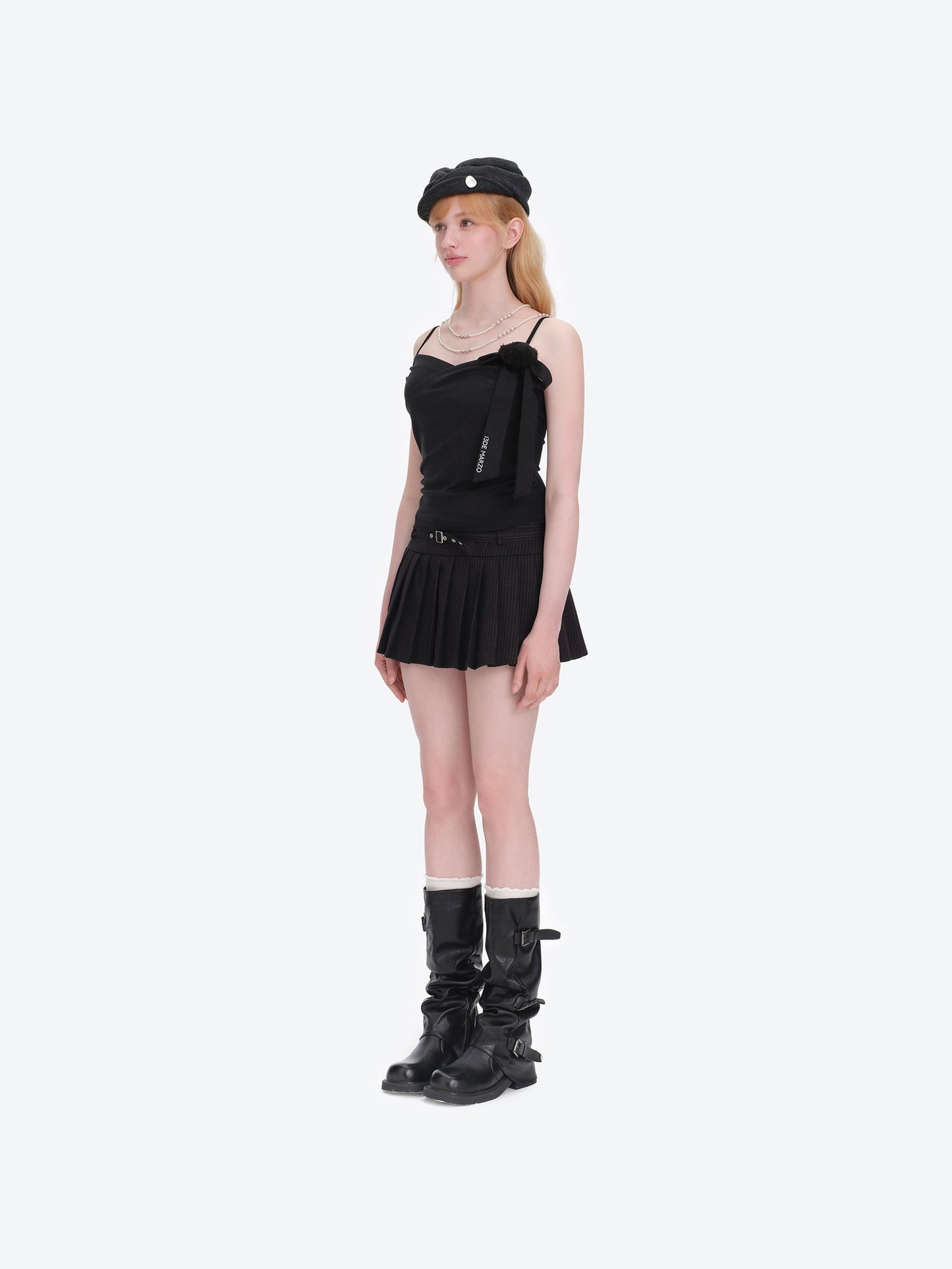 13DE MARZO Bear Shimmer Bow Camisole Black