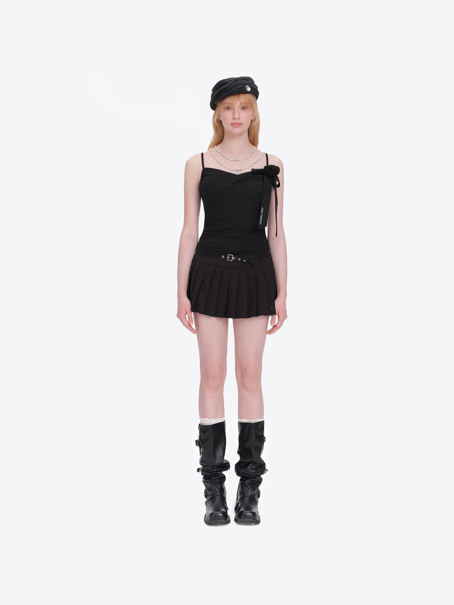 13DE MARZO Bear Shimmer Bow Camisole Black