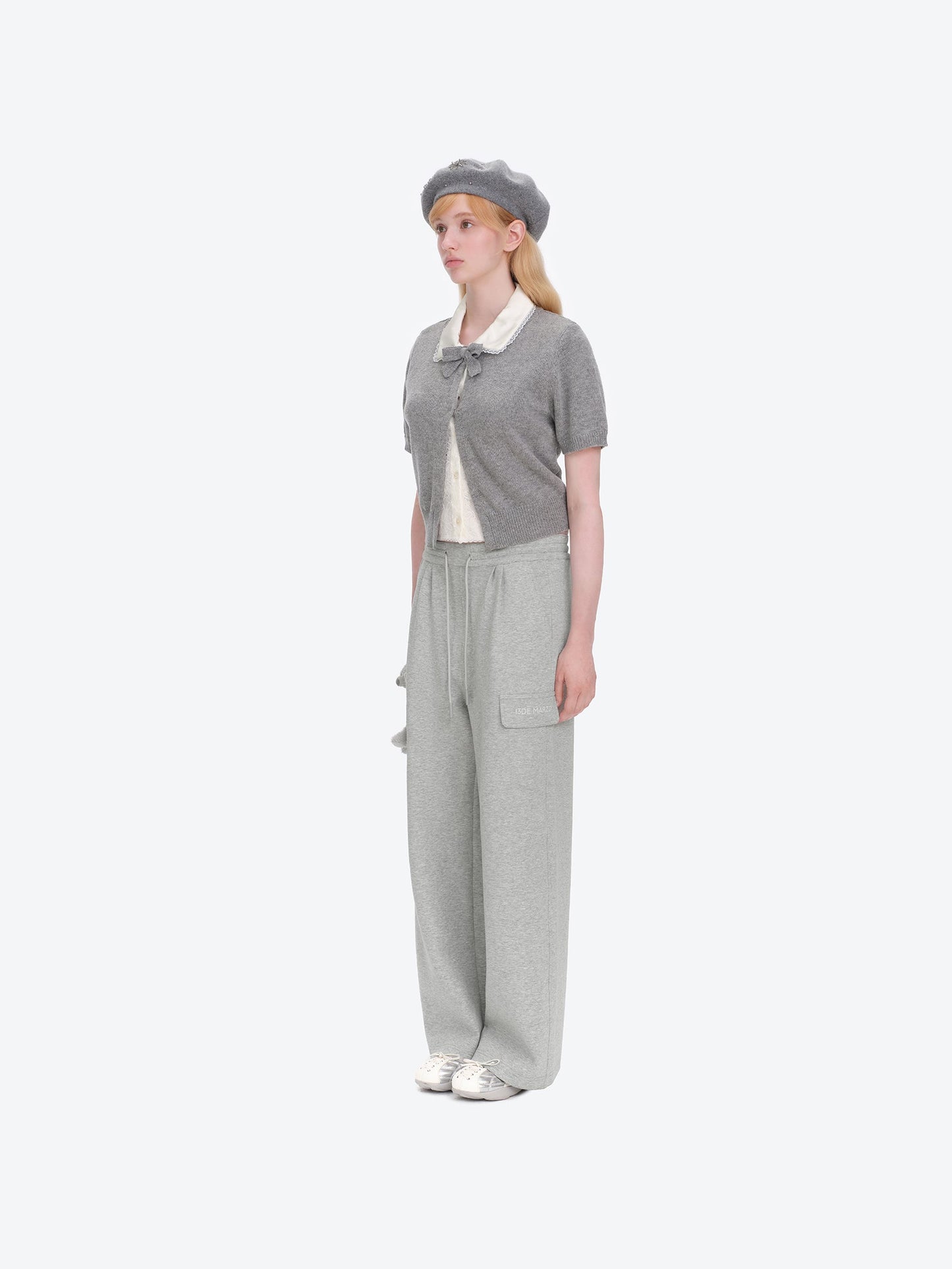 13DE MARZO Pocket Bear Wide-leg Sweatpants Grey
