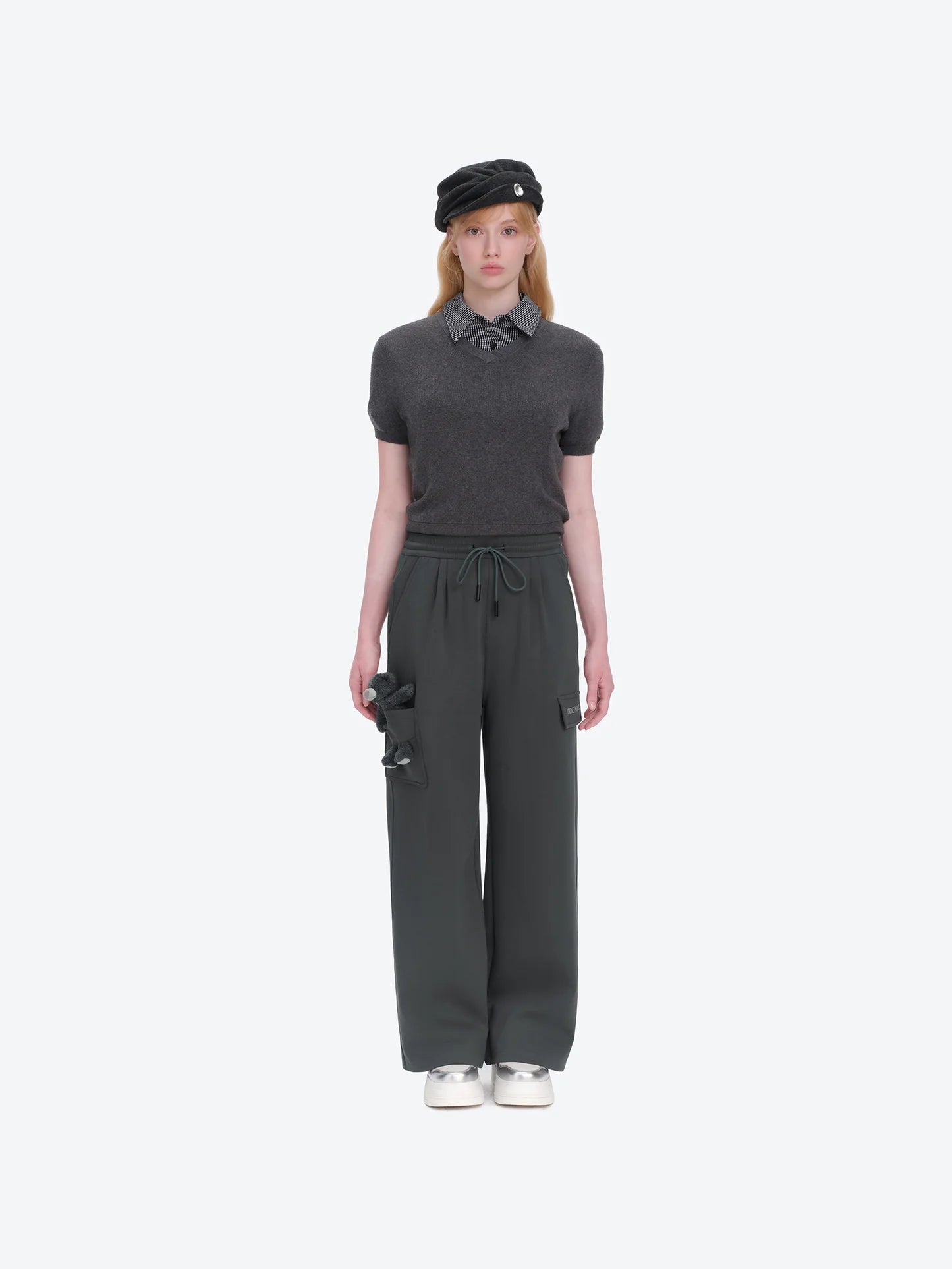 13DE MARZO Pocket Bear Wide-leg Sweatpants Dark Grey