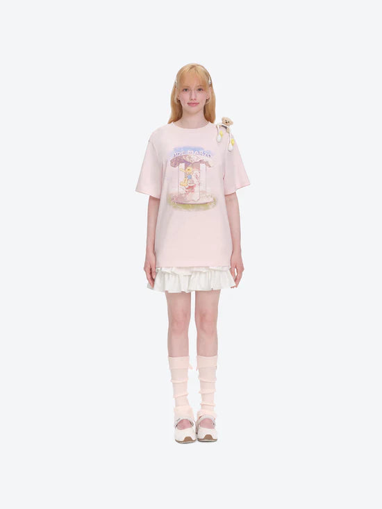 13DE MARZO Carousel Bear Printed T-shirt Pink