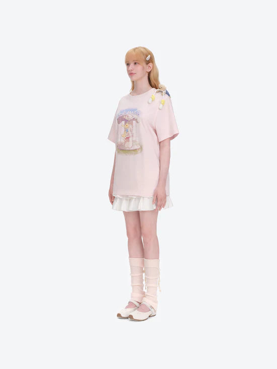 13DE MARZO Carousel Bear Printed T-shirt Pink