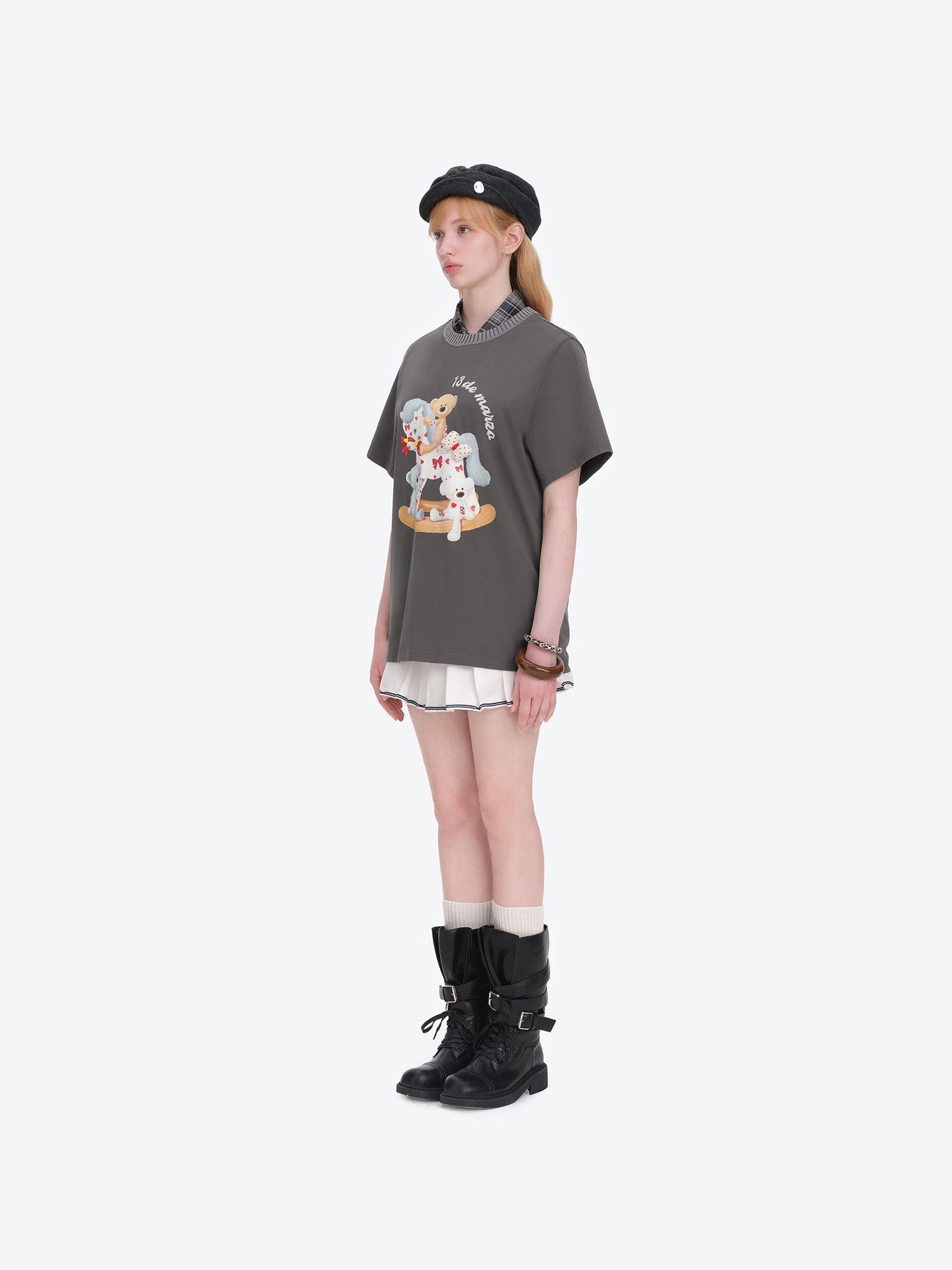 13DE MARZO Rocking Horse Print T-shirt Dark Grey