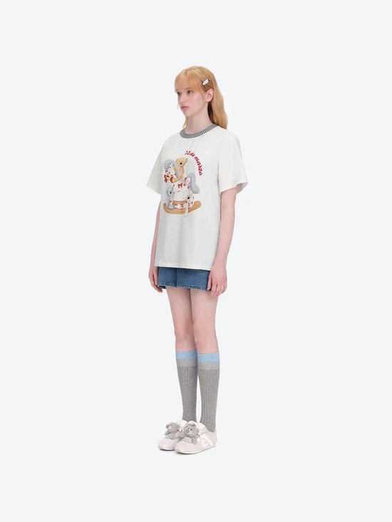 13DE MARZO Rocking Horse Print T-shirt White