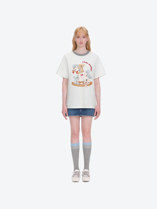13DE MARZO Rocking Horse Print T-shirt White