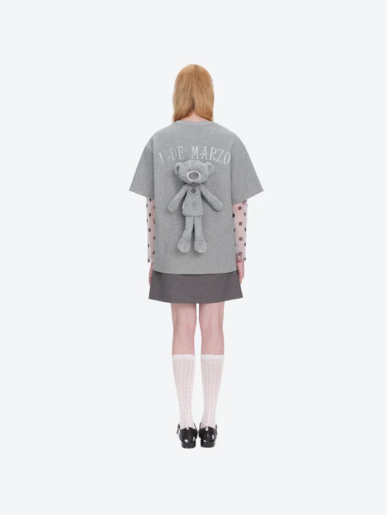 13DE MARZO Shimmer Logo Print Bear T-shirt Grey