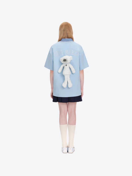 13DE MARZO Shimmer Logo Print Bear T-shirt Blue