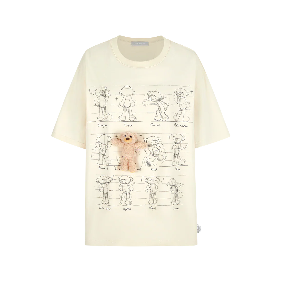 13DE MARZO Bear Movement Sketch T-shirt BEIGE