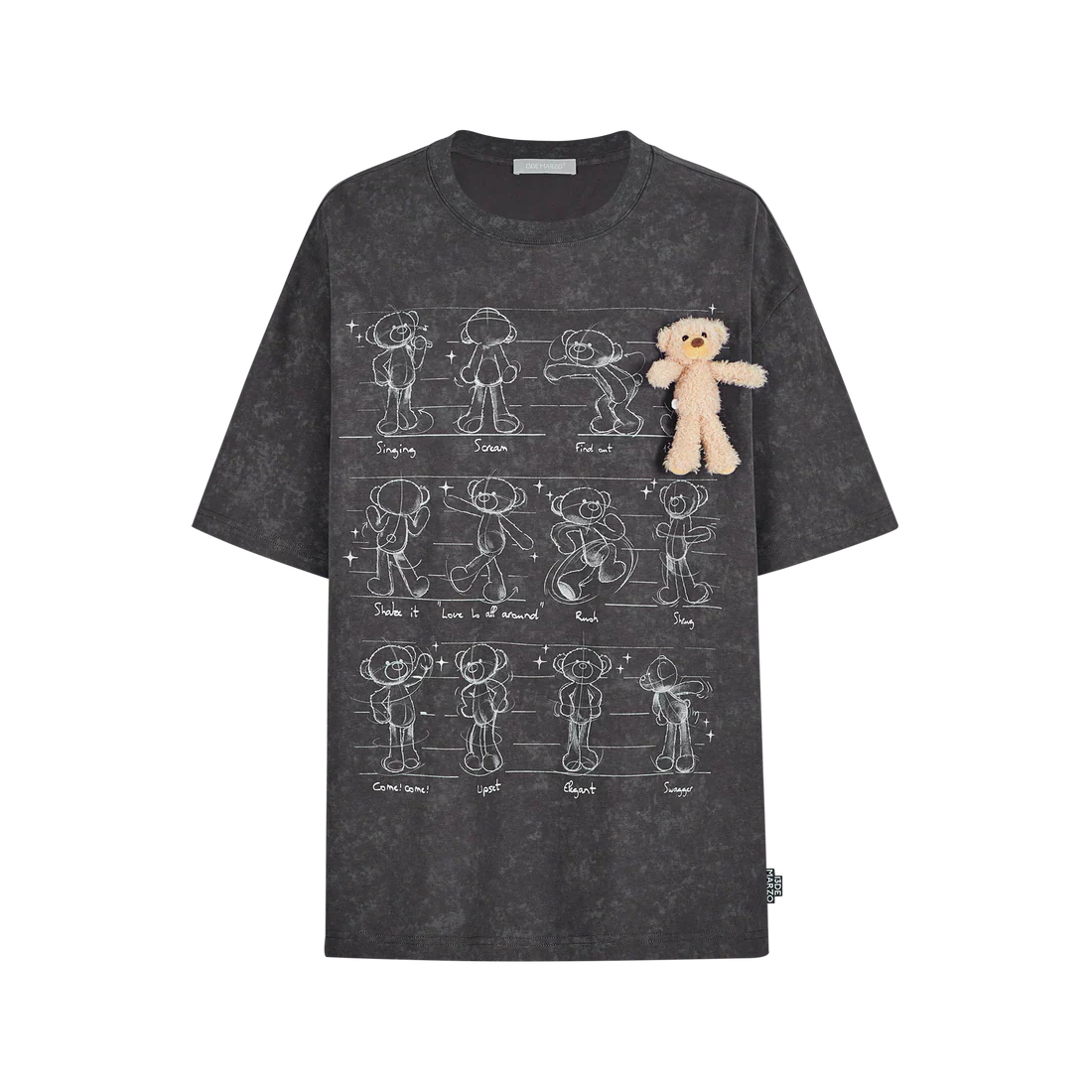 13DE MARZO Bear Movement Sketch T-shirt DARK GREY