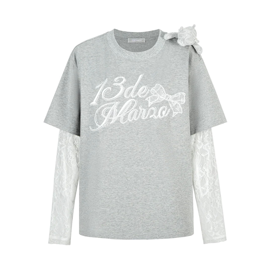 13DE MARZO Bear Layered Lacy T-shirt