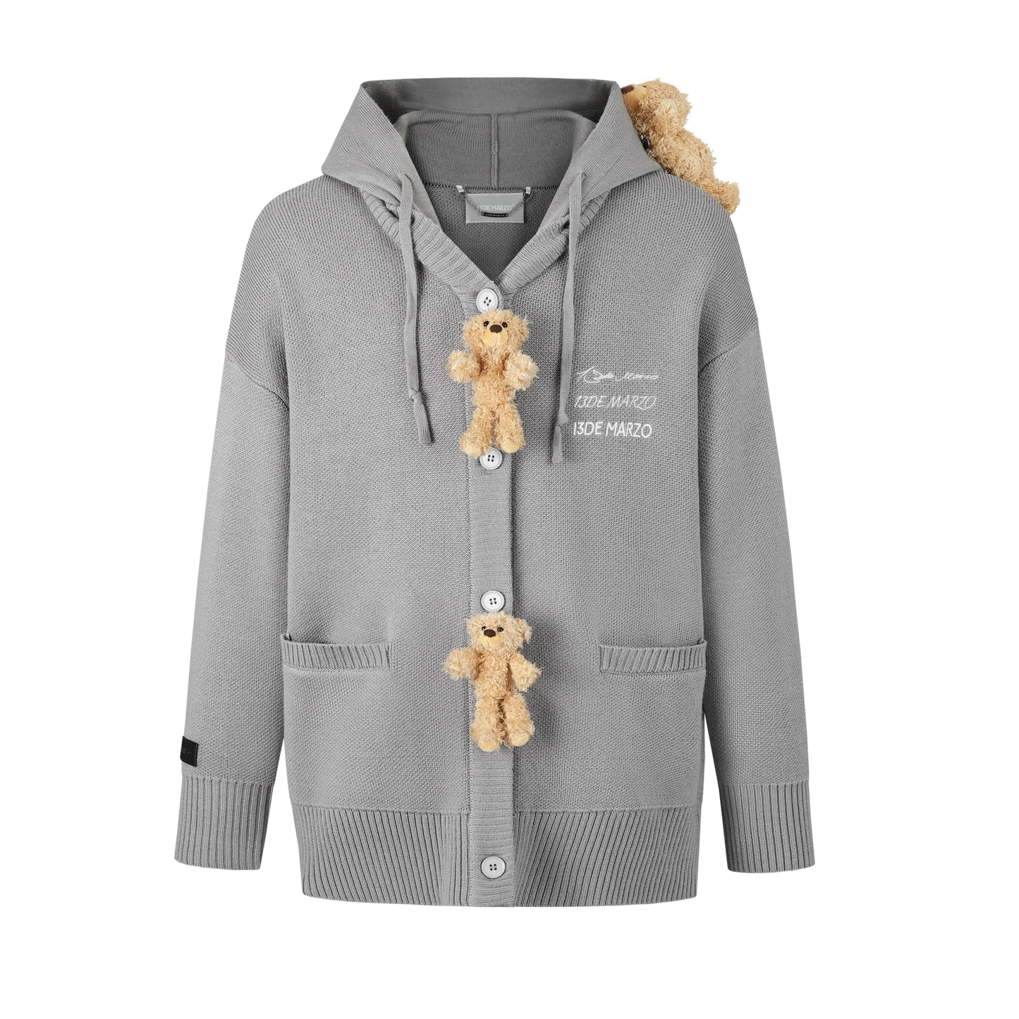 13DE MARZO BEAR BUTTON HOOD CARDIGAN