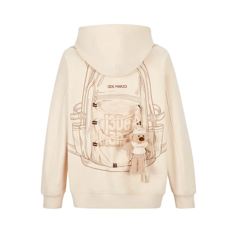 13DE MARZO Bear Backpack Print Hoodie