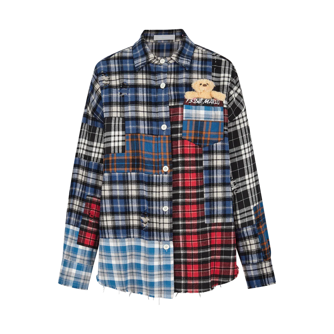 13DE MARZO BEAR BROKEN PLAID PATCH SHIRT