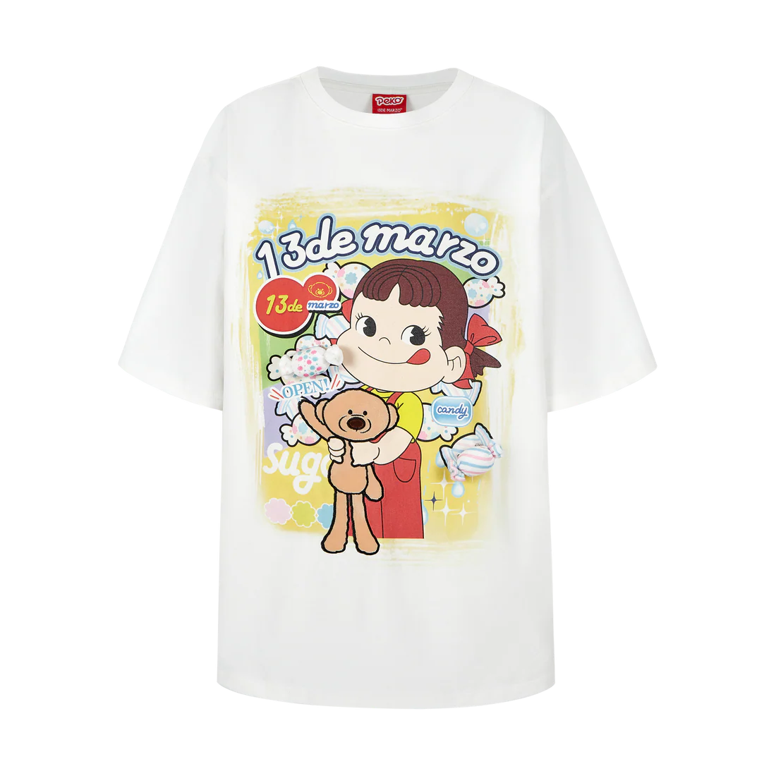 13DE MARZO Peko Sweets Bear Washed T-shirt White