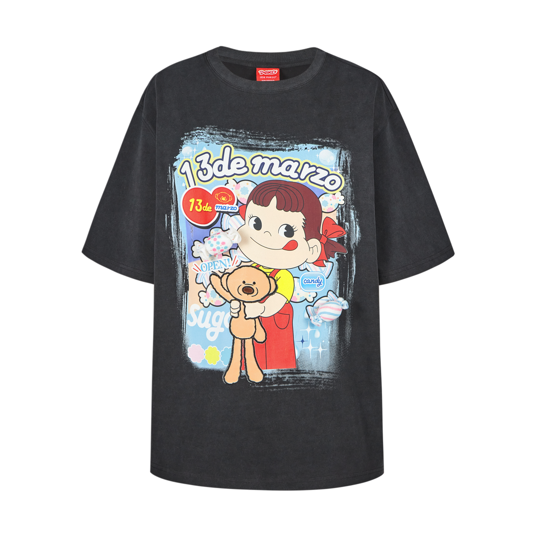13DE MARZO Peko Sweets Bear Washed T-shirt Black