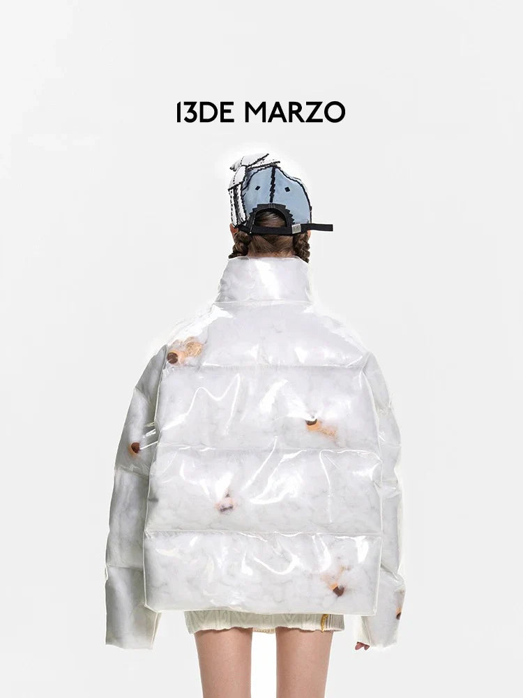 13DE MARZO BEAR ICON TRANSPARENCY DOWN JACKET WHITE