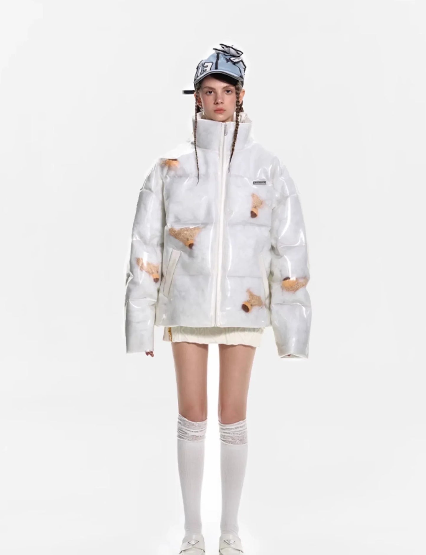 13DE MARZO BEAR ICON TRANSPARENCY DOWN JACKET WHITE